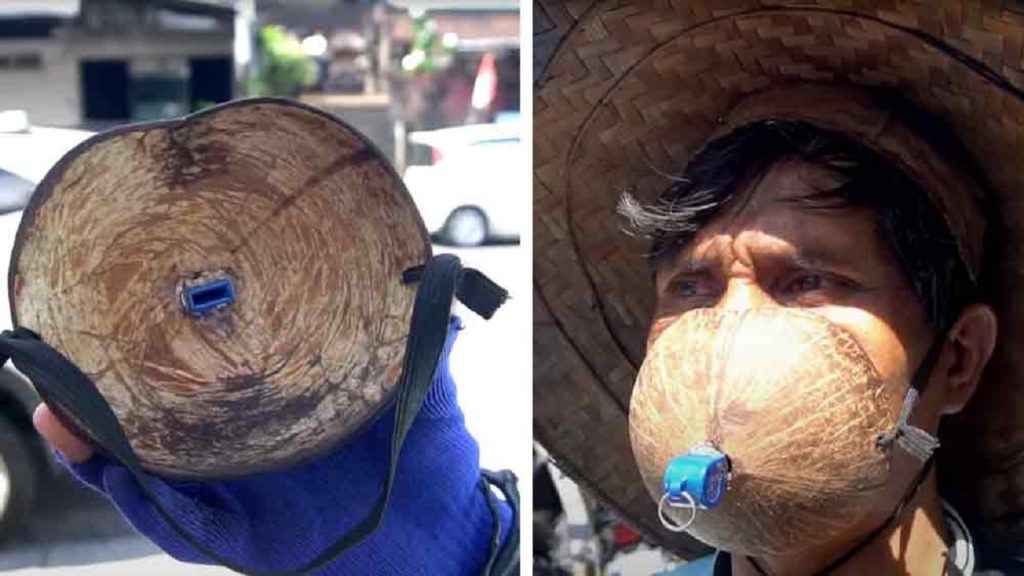 নারকেলের মালার মাস্ক পরে শাস্তির মুখে পড়লেন এই ব্যক্তি