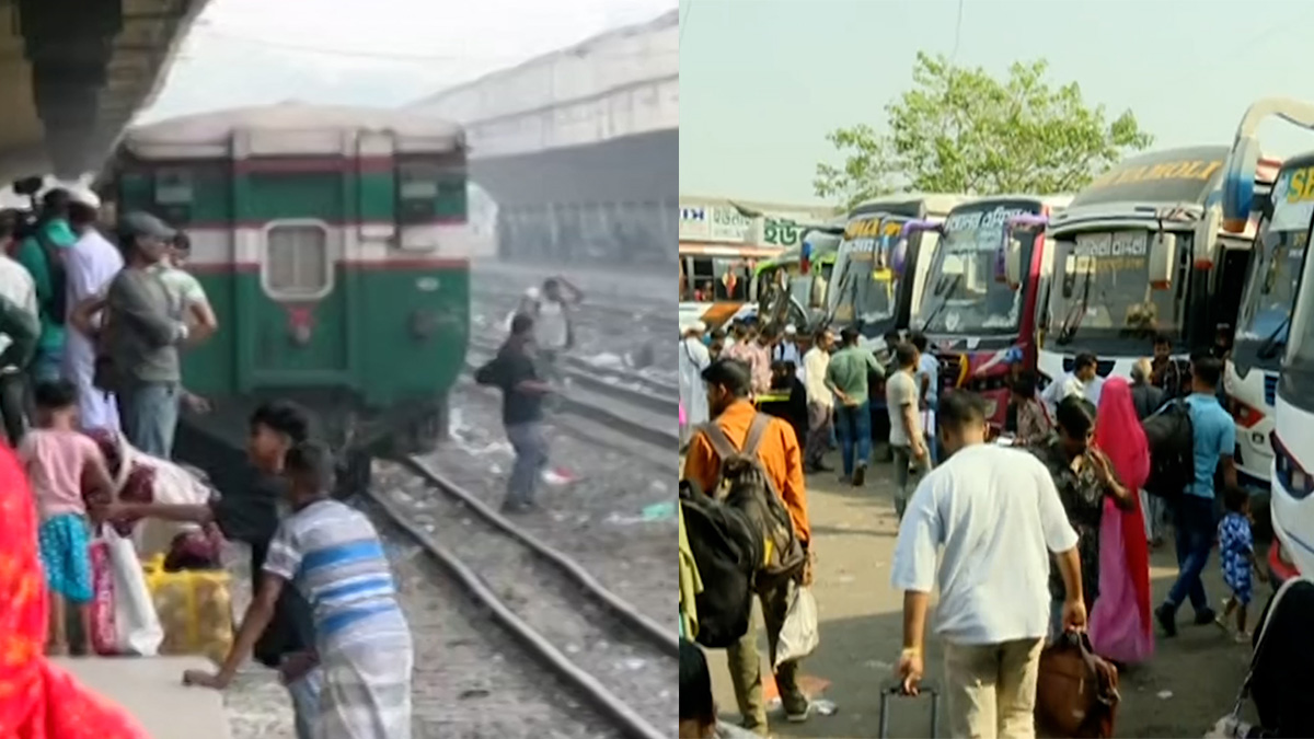 স্বস্তি নিয়ে বাস-ট্রেনে ঢাকা ছাড়ছেন যাত্রীরা