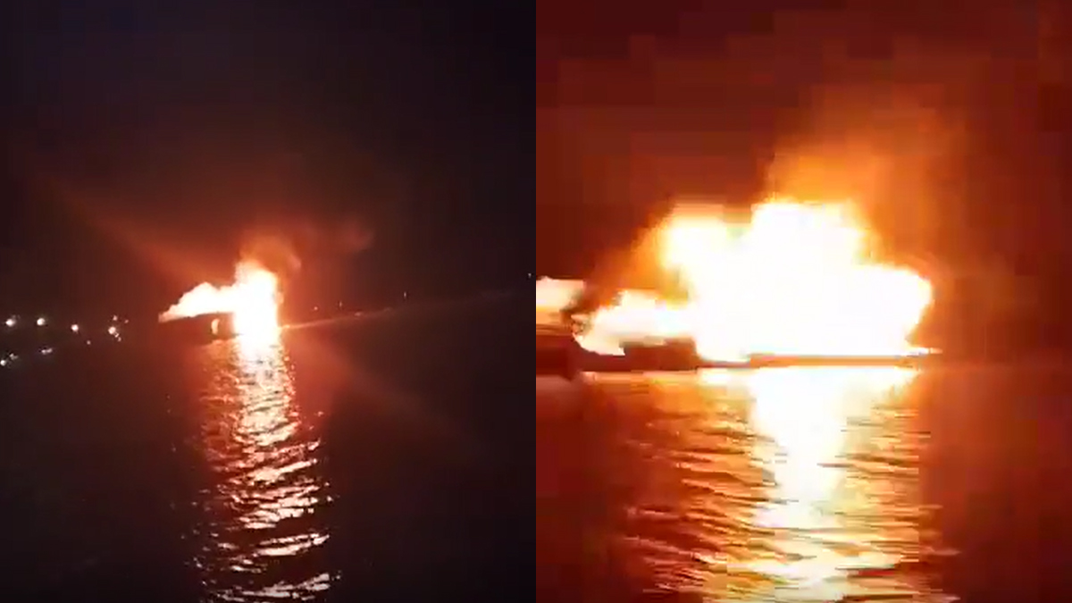 হাওরে আগুনে পুড়লো পর্যটকবাহী নৌকা