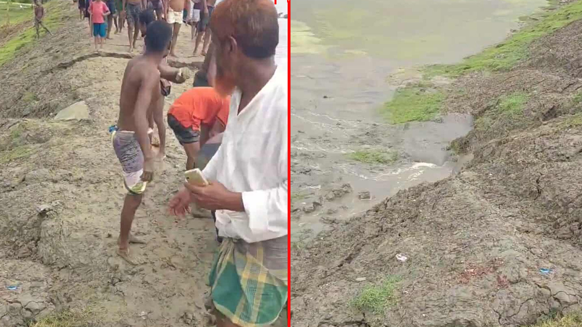 সাতক্ষীরায় কপোতাক্ষ নদের বেড়িবাঁধে ফাটল, লোকালয়ে ঢুকছে পানি